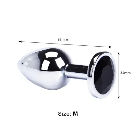 Plug anal plateado, tamaño mediano, color: negro