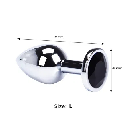 Plug anal plateado, tamaño grande, color: negro