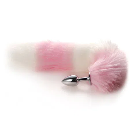 Cola de zorro rosado y blanco, plug metal tamaño S